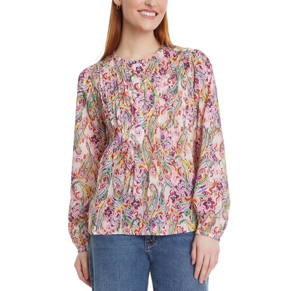 NWT! Nine West Women’s Pintuck Blouse, Spring, Colorful, Lightweight, XL